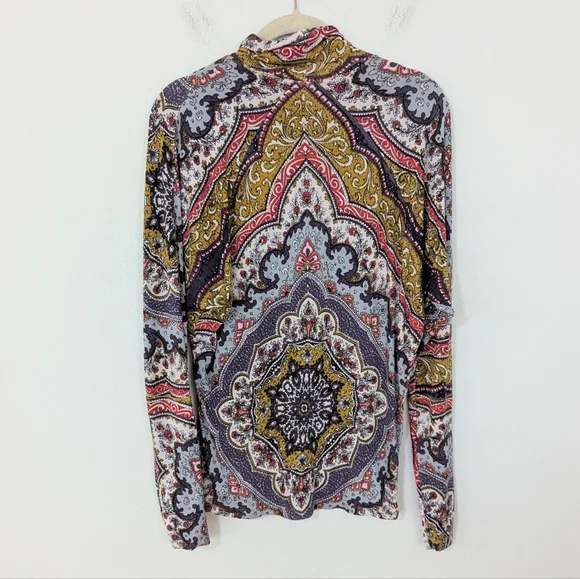 Free People Chase Me Paisley Print Long Sleeve Turtleneck Top Jersey Knit Small - Picture 8 of 9